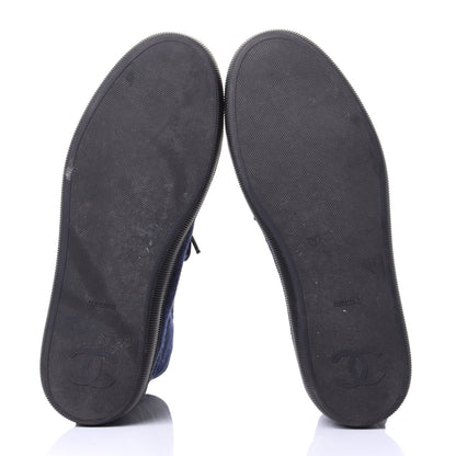 Chanel Jersey Lace Up High Top Sneakers 38.5 Black Navy 7 of 10