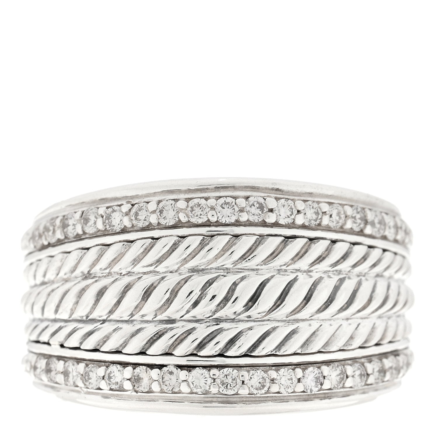 David Yurman Sterling Silver Diamond Cable Cigar Band Ring 54 7 1 of 4