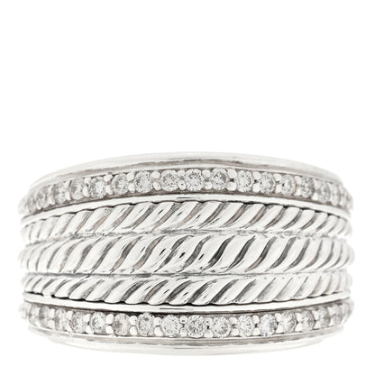 David Yurman Sterling Silver Diamond Cable Cigar Band Ring 54 7 1 of 4