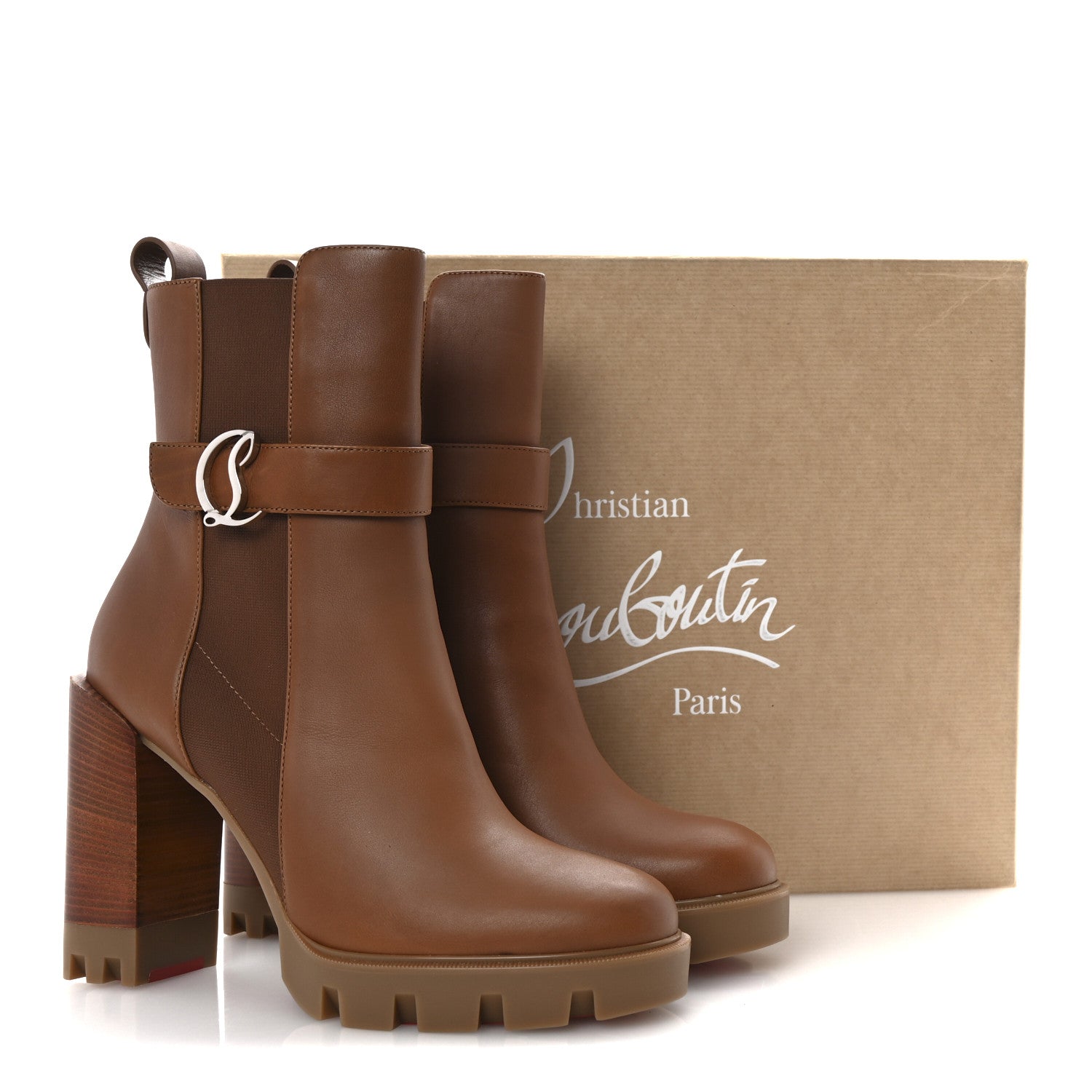 Christian Louboutin Calfskin CL Chelsea Lug 100 Booty 40 Cuoio 9 of 9