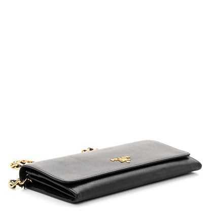 Prada Saffiano Metal Oro Chain Wallet Black 4 of 11