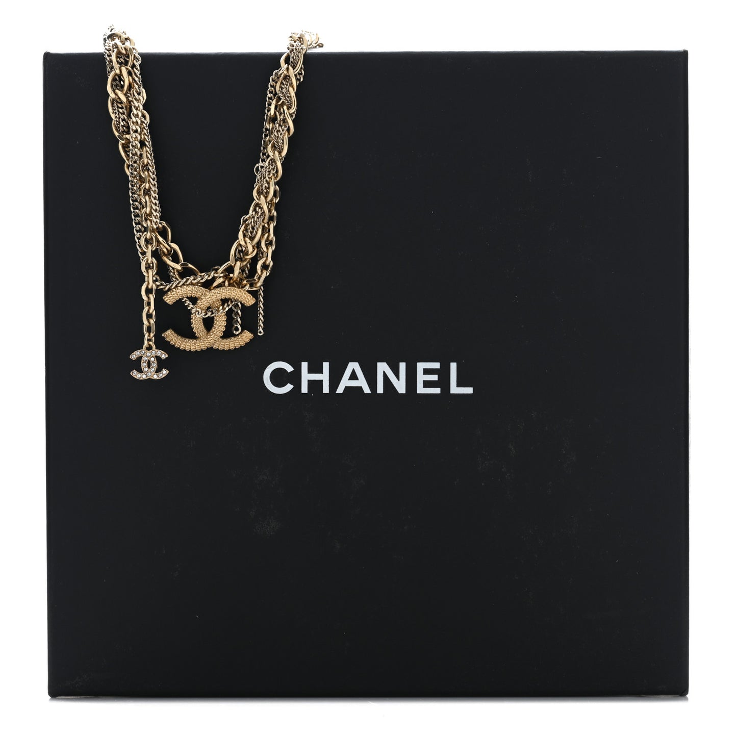 Metal Chain Link CC Multi Strand Choker Necklace Gold