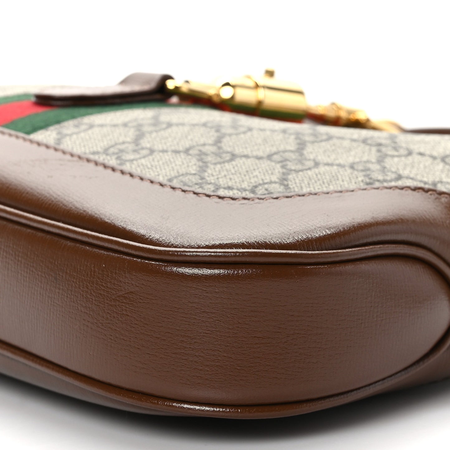 GG Supreme Monogram Azalea Calfskin Web Small Jackie 1961 Hobo Beige Ebony Brown Sugar