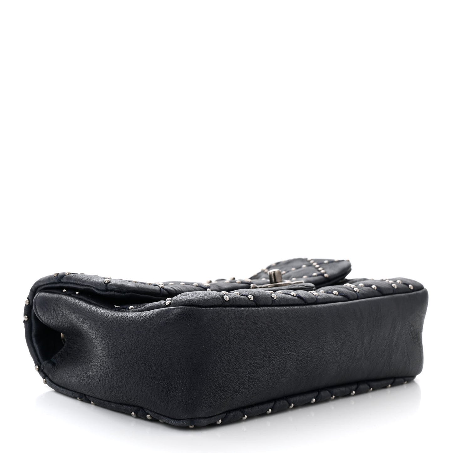 Washed Lambskin Studded Metal Beauty Flap Navy