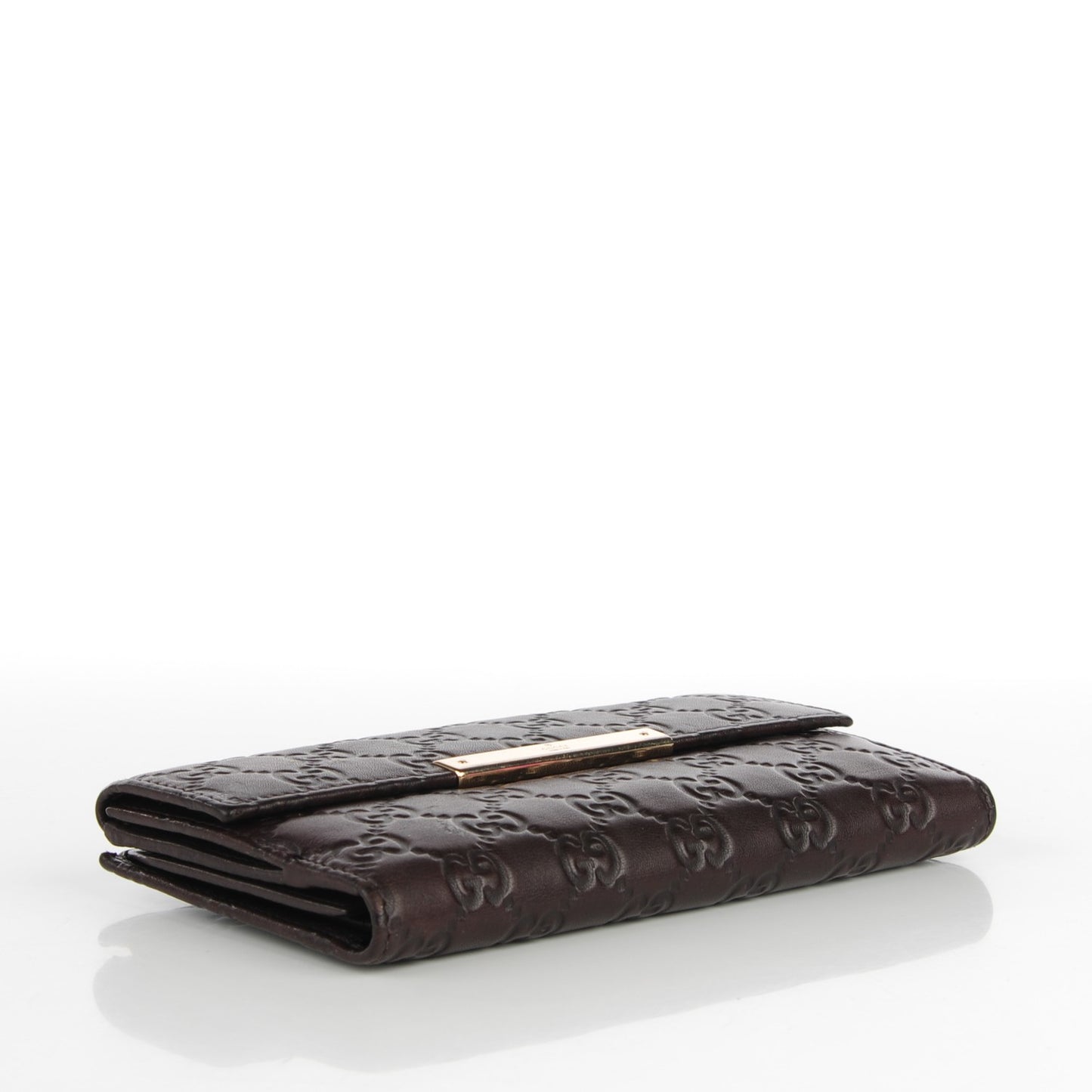 Guccissima Margaux Calfskin Metal Bar Continental Flap Wallet Chocolate