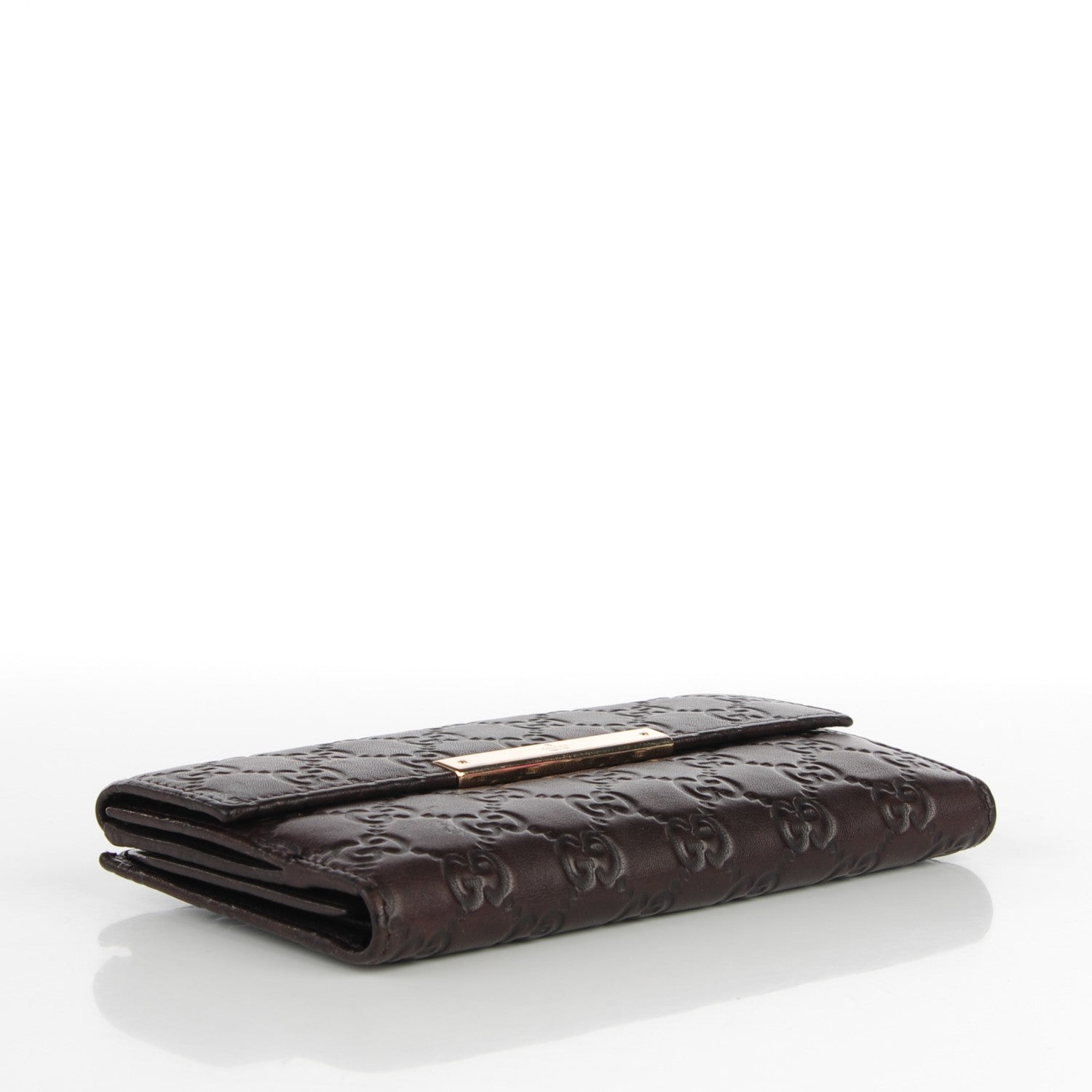 Gucci Guccissima Margaux Calfskin Metal Bar Continental Flap Wallet Chocolate 4 of 7