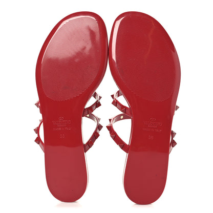 Valentino Garavani PVC Jelly Monochrome Rockstud Caged Flat Thong Sandals 38 Rosso 6 of 9