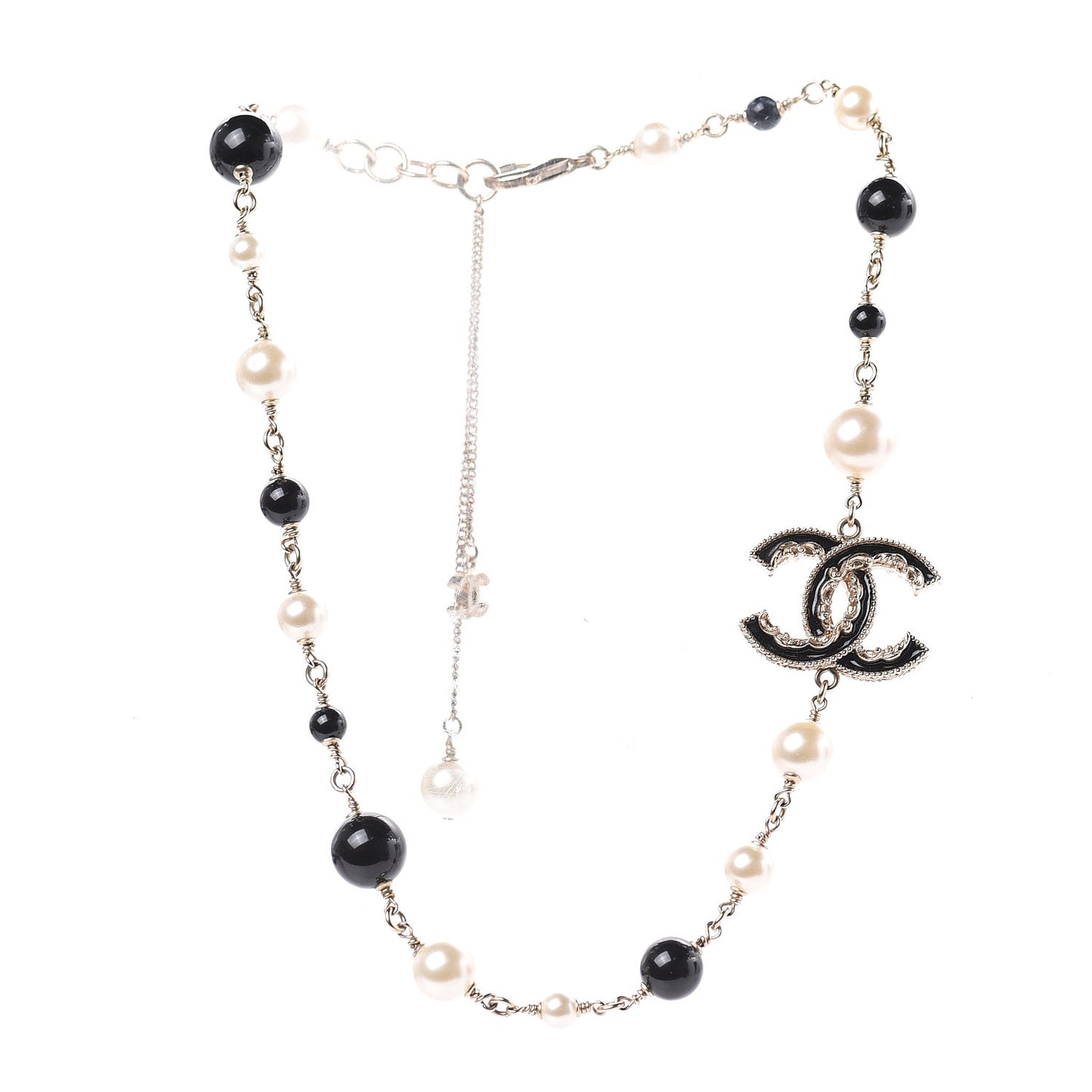 Pearl Bead Enamel CC Baroque Short Necklace Black Gold