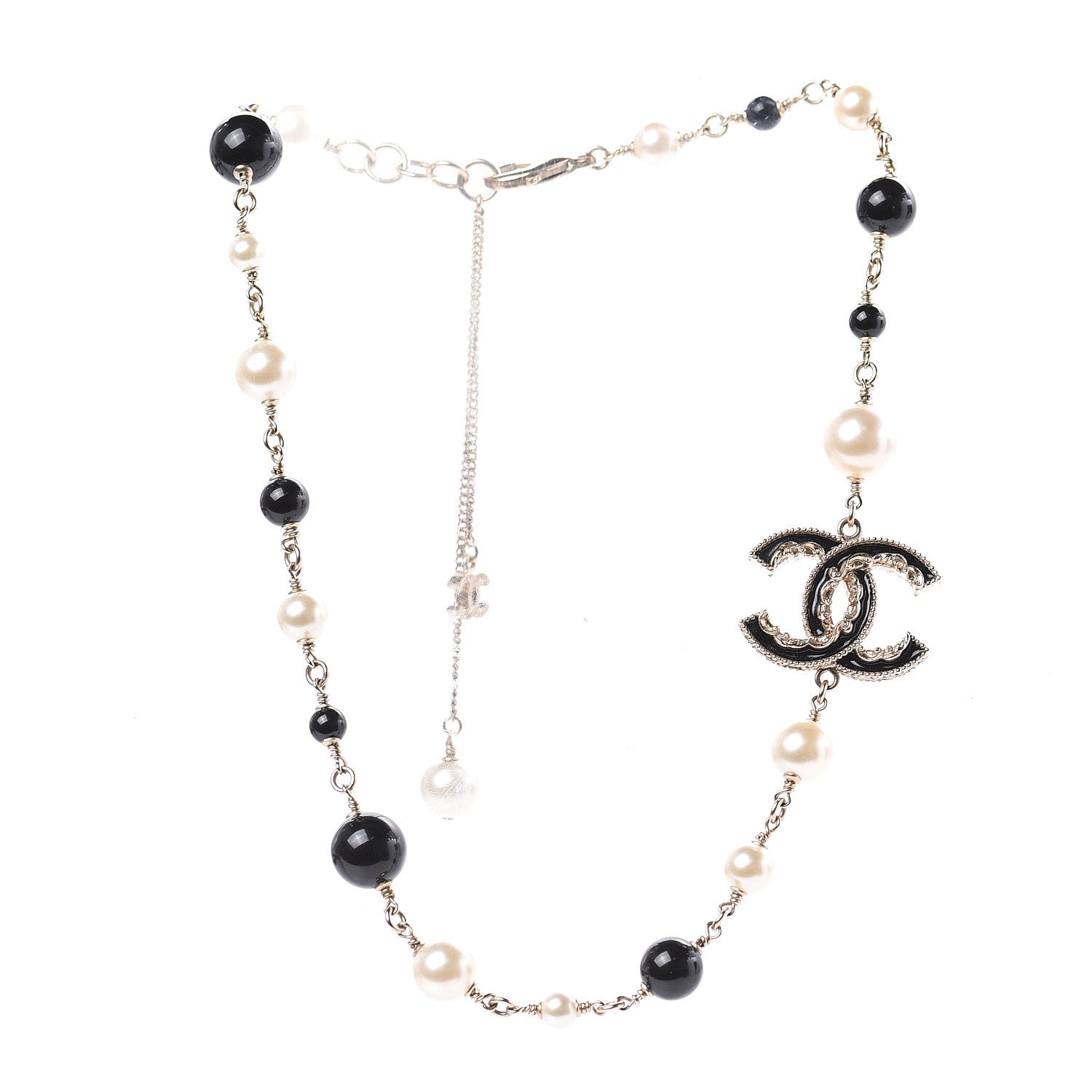 Chanel Pearl Bead Enamel CC Baroque Short Necklace Black Gold 3 of 5