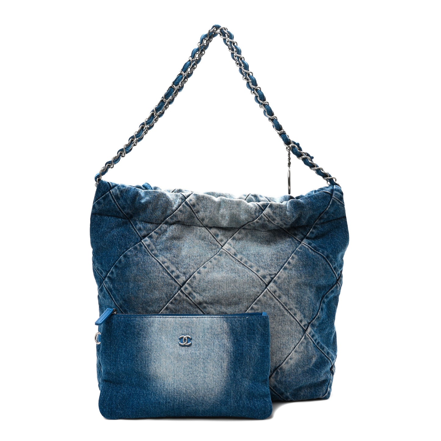 Denim Quilted Small Chanel 22 Blue