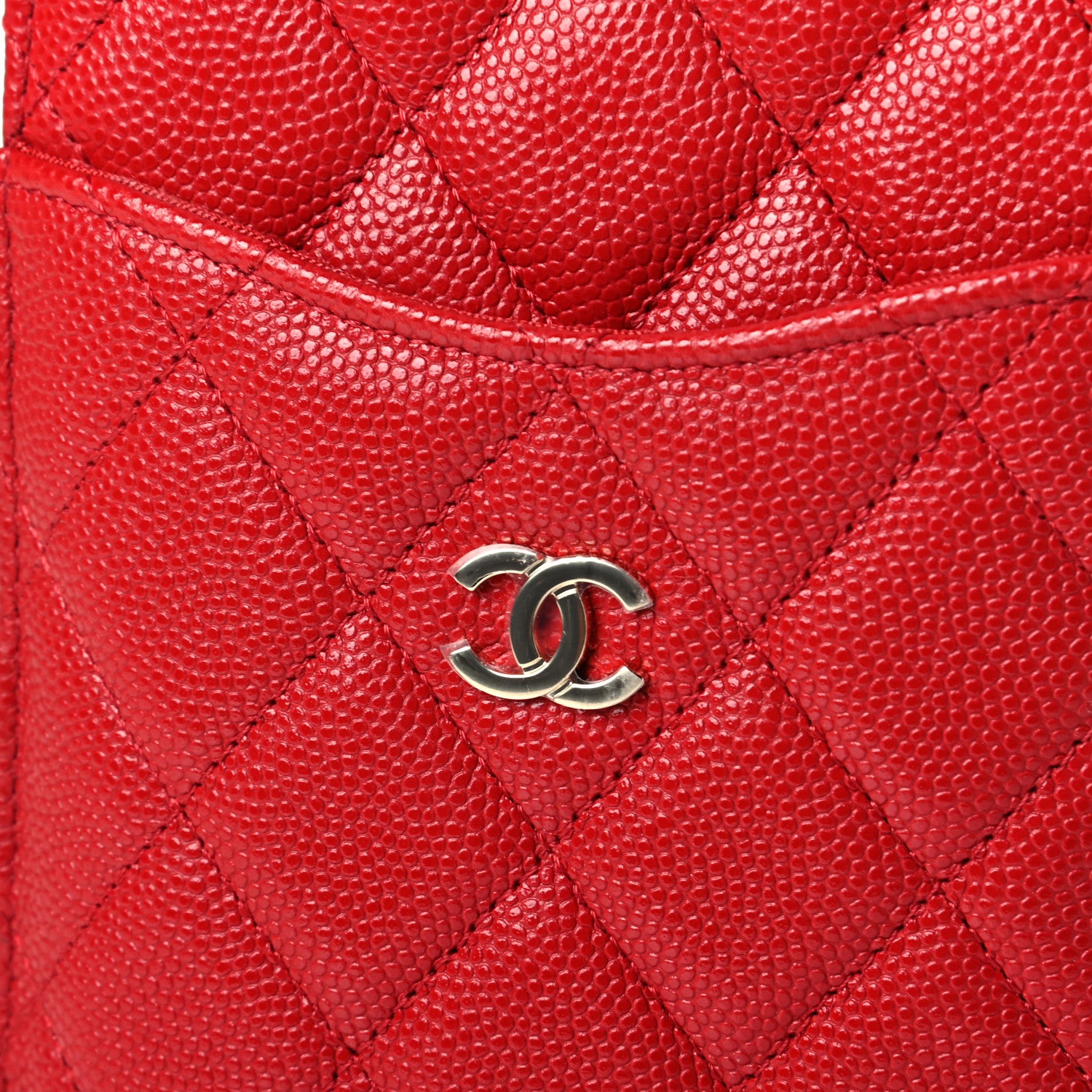 Chanel Caviar Quilted Classic Flat Wallet Pouch Red 5 of 5