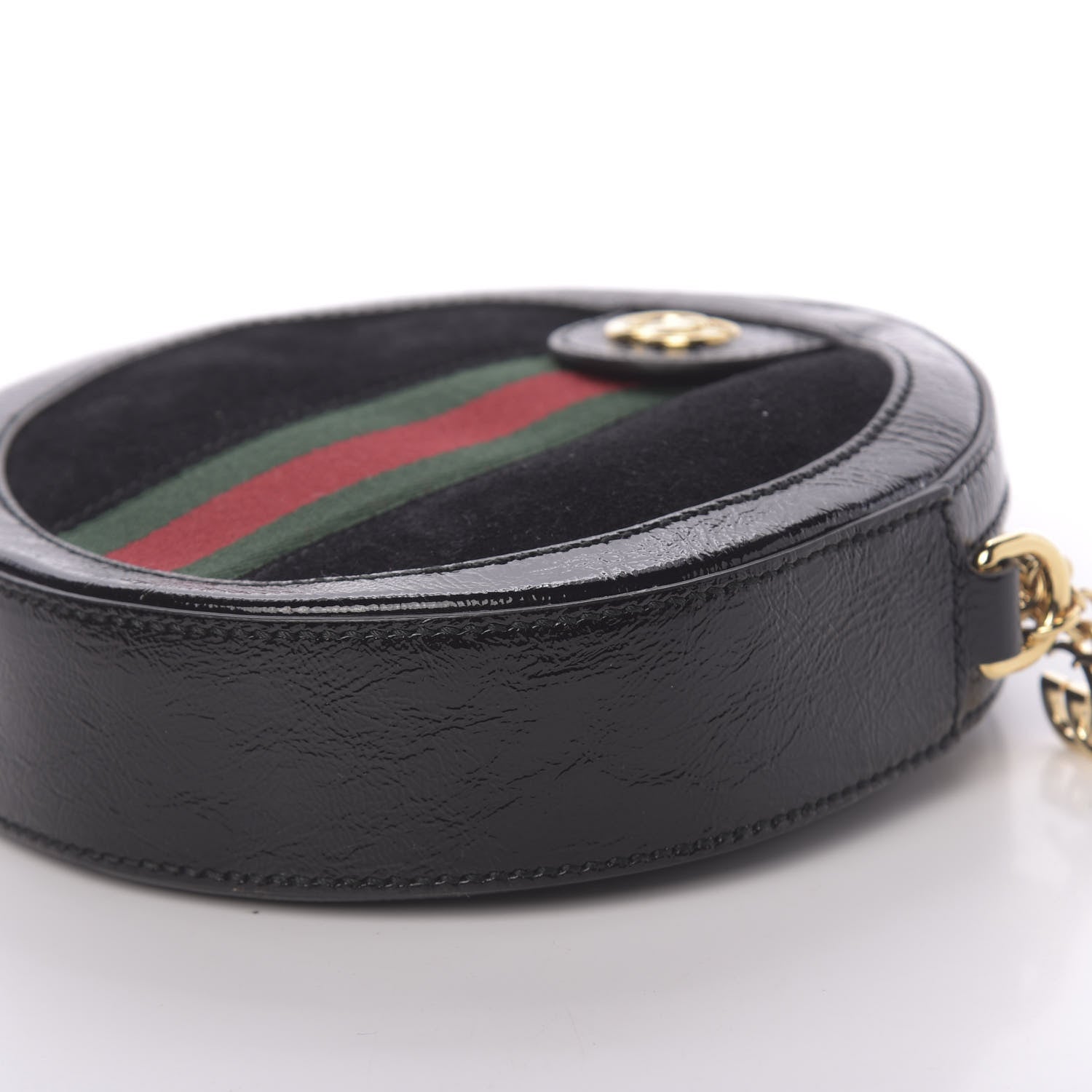 Gucci Suede Patent Web Mini Ophidia Round Shoulder Bag Black 9 of 10