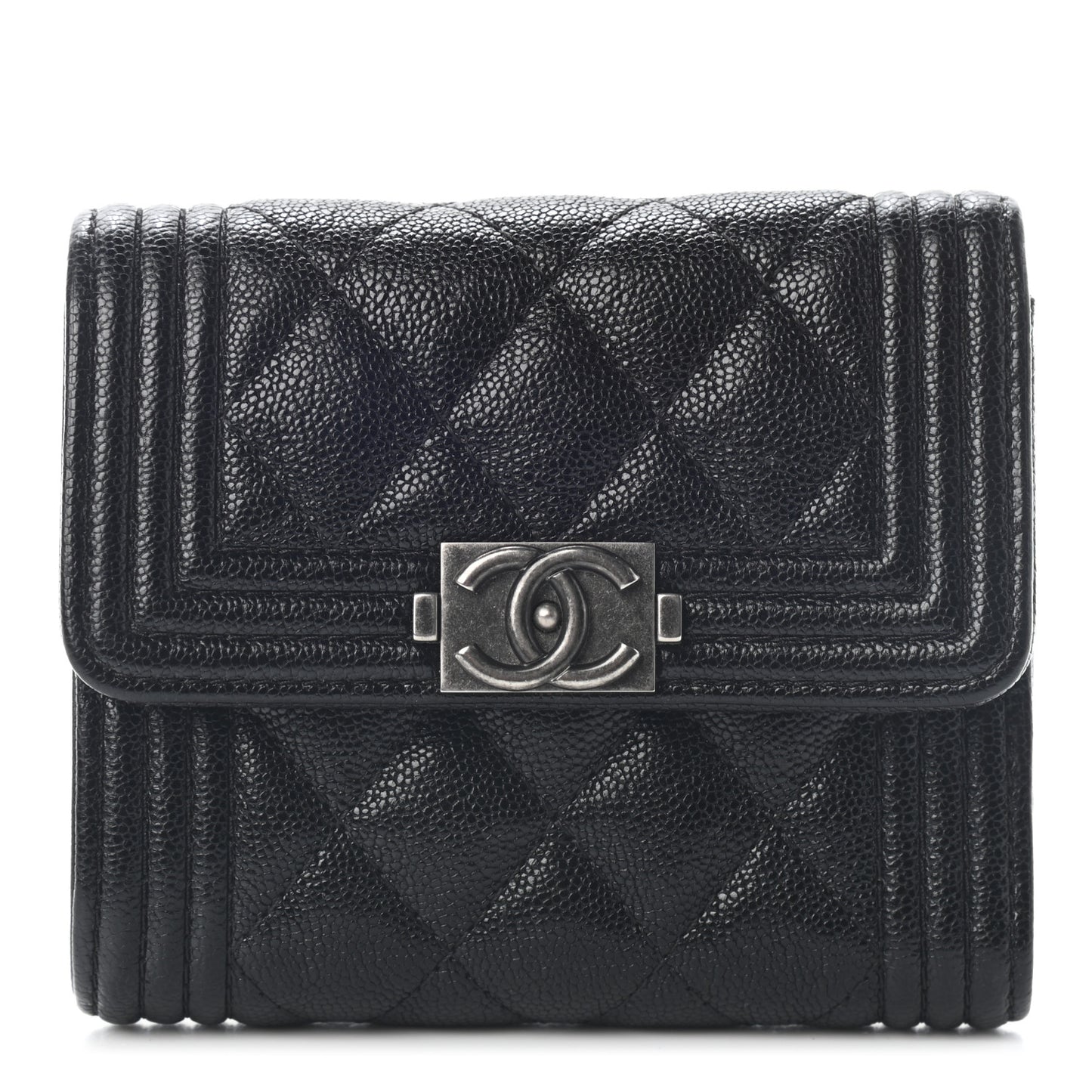 Caviar Quilted Compact Boy Wallet Black