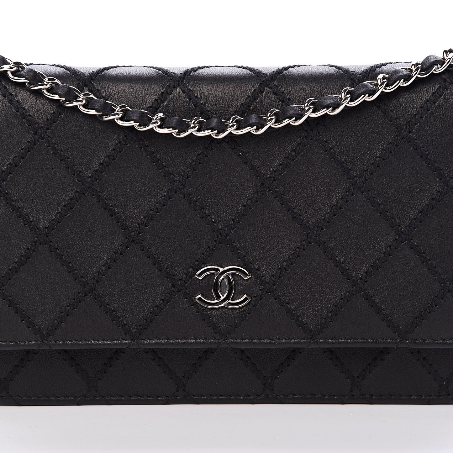 Calfskin Whipstitch Wallet On Chain WOC Black