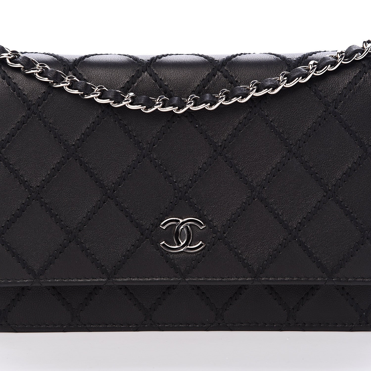 Chanel Calfskin Whipstitch Wallet On Chain WOC Black 8 of 11