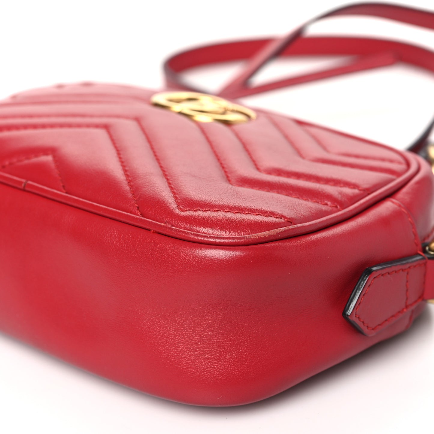 Calfskin Matelasse Mini GG Marmont Chain Shoulder Bag Hibiscus Red