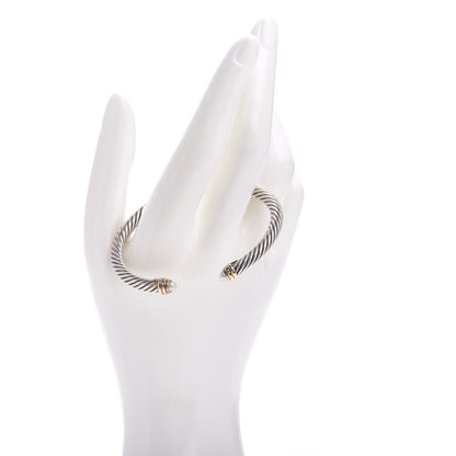 David Yurman Sterling Silver 14K Yellow Gold Pearl 5mm Cable Classics Petite Color Bracelet 2 of 4