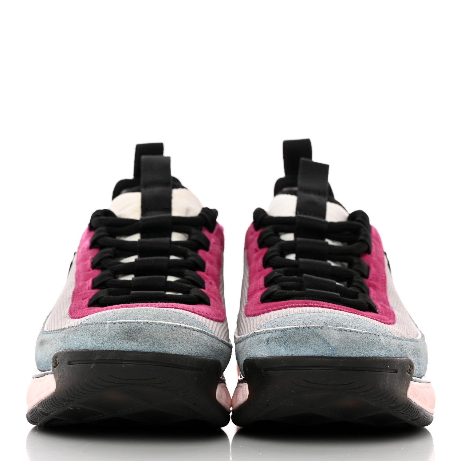 Chanel Fabric Suede CC Sneakers 37 Blue Beige Pink 2 of 21