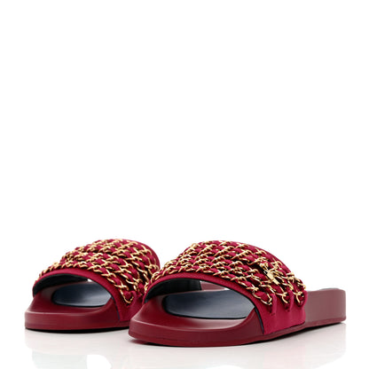 Chanel Satin Chain Flat Sandals 36 Dark Fuchsia 3 of 9