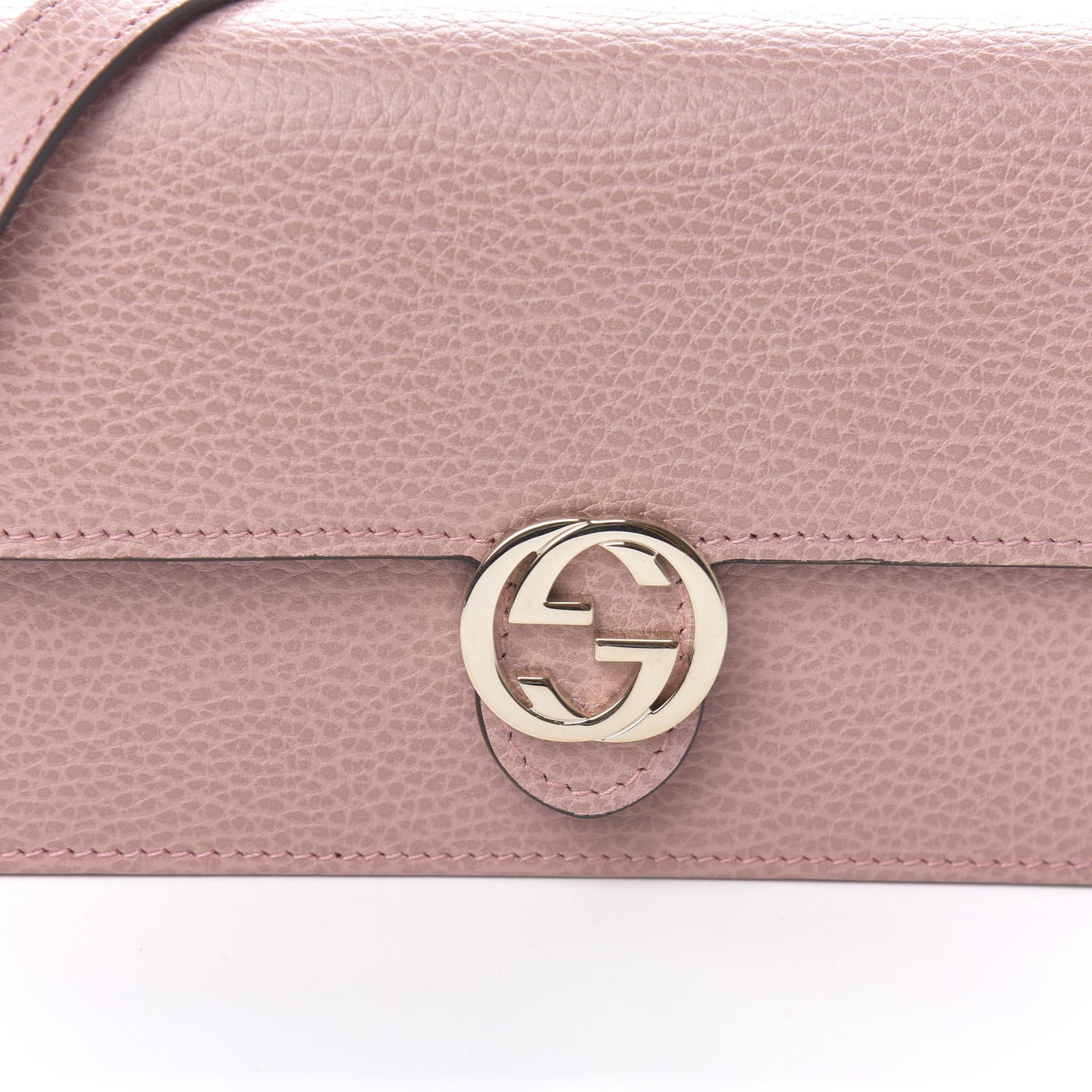 Dollar Calfskin Interlocking G Chain Wallet Soft Pink