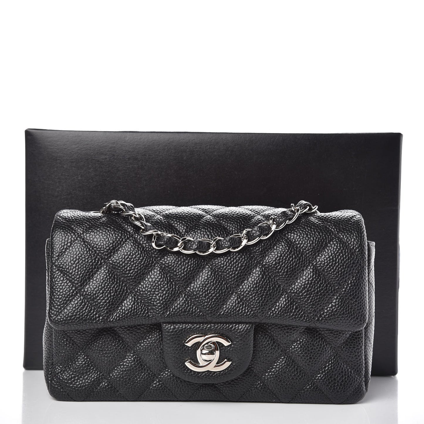 Iridescent Caviar Quilted Mini Rectangular Flap Black