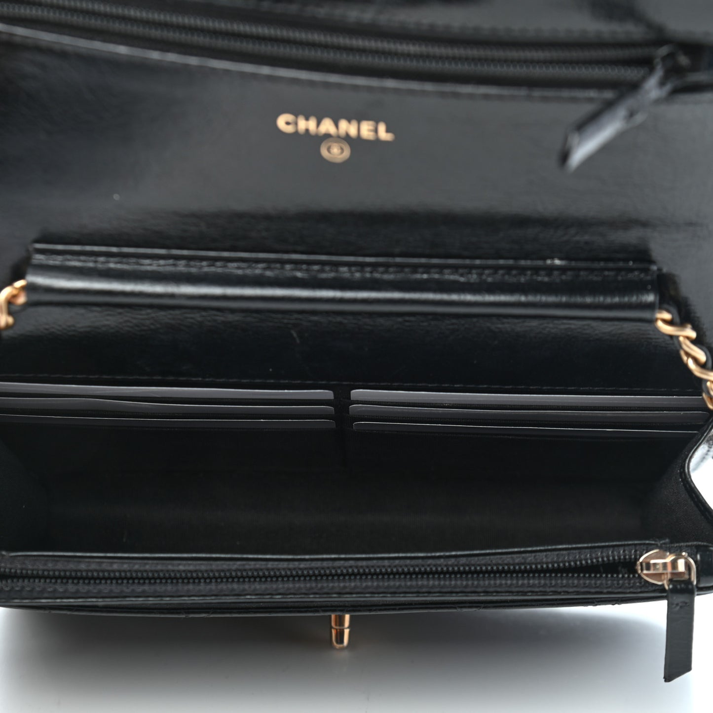 Goatskin Stitched Golden CC Wallet on Chain WOC Black