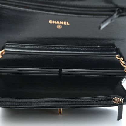 Chanel Goatskin Stitched Golden CC Wallet on Chain WOC Black 5 of 10