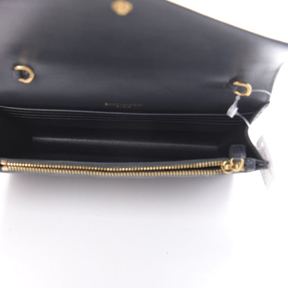 Saint Laurent Grain De Poudre Matelasse Chevron Monogram Envelope Chain Wallet Dark Smog 5 of 11