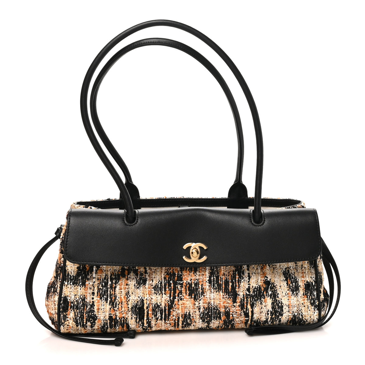 Chanel Calfskin Tweed Mixed Fibers Leopard Print Urban Essentials Small Shopping Bag Brown Black White 1 of 10
