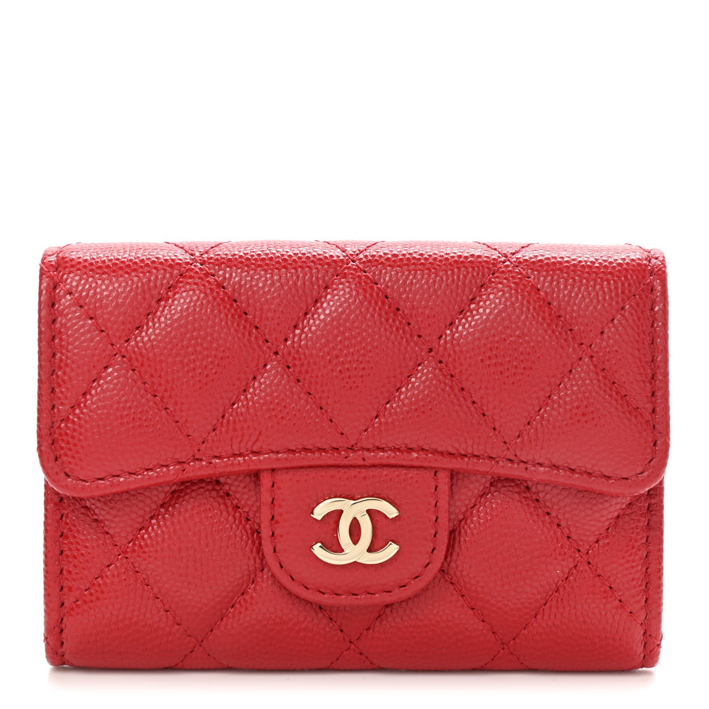 Caviar Quilted Flap Card Holder Wallet Red