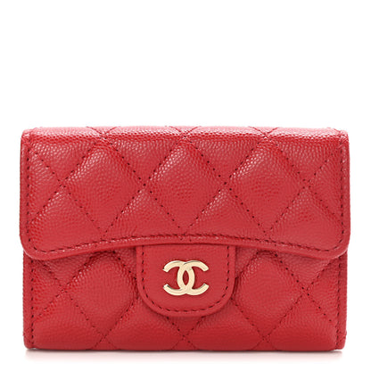 Chanel Caviar Quilted Flap Card Holder Wallet Red 1 of 8