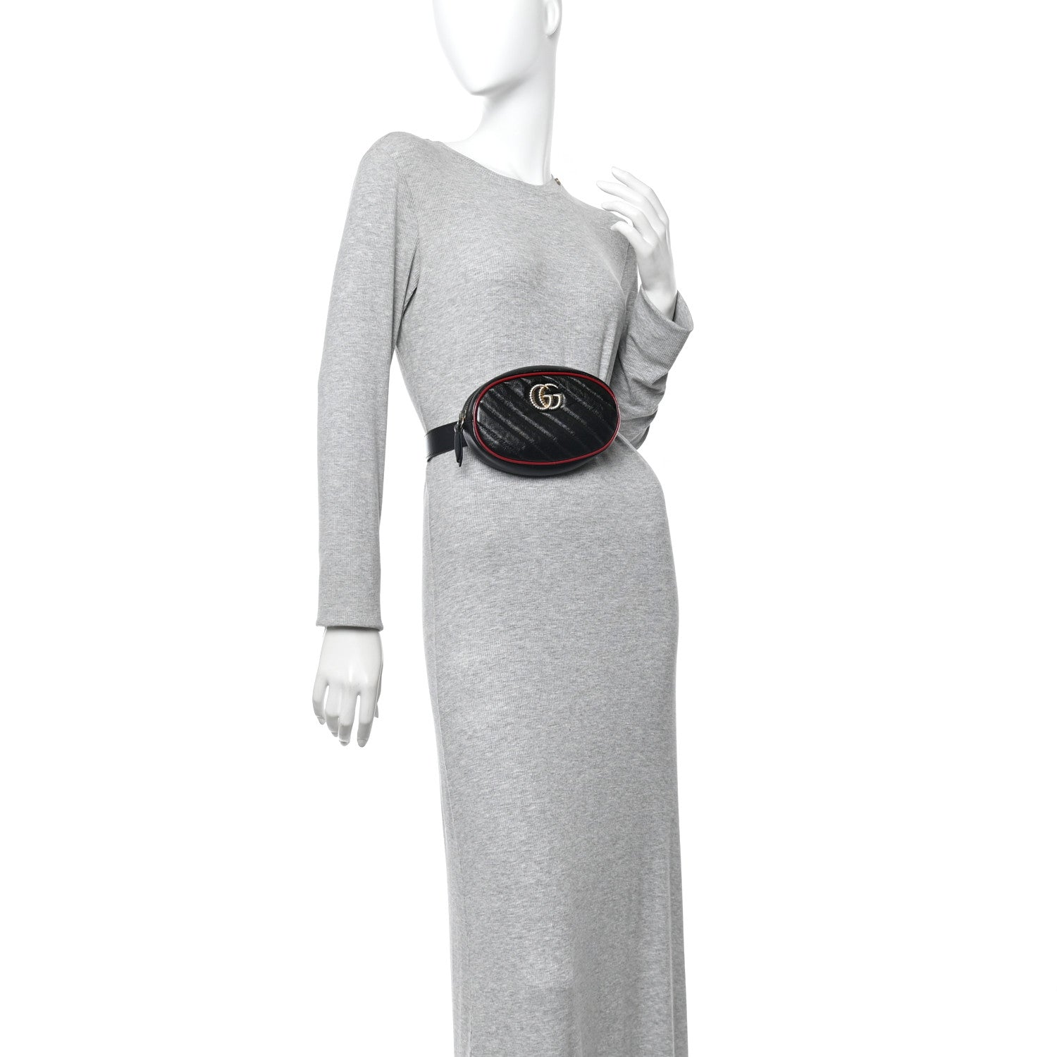 Gucci Azalea Calfskin Matelasse Diagonal Torchon GG Marmont Belt Bag 85 34 Black Romantic Cerise 2 of 12