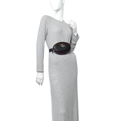 Gucci Azalea Calfskin Matelasse Diagonal Torchon GG Marmont Belt Bag 85 34 Black Romantic Cerise 2 of 12