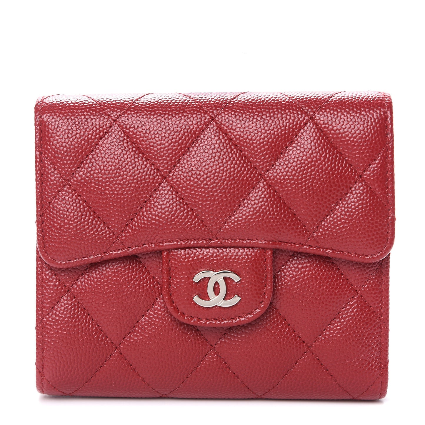 Caviar Quilted Compact Flap Wallet Dark Red