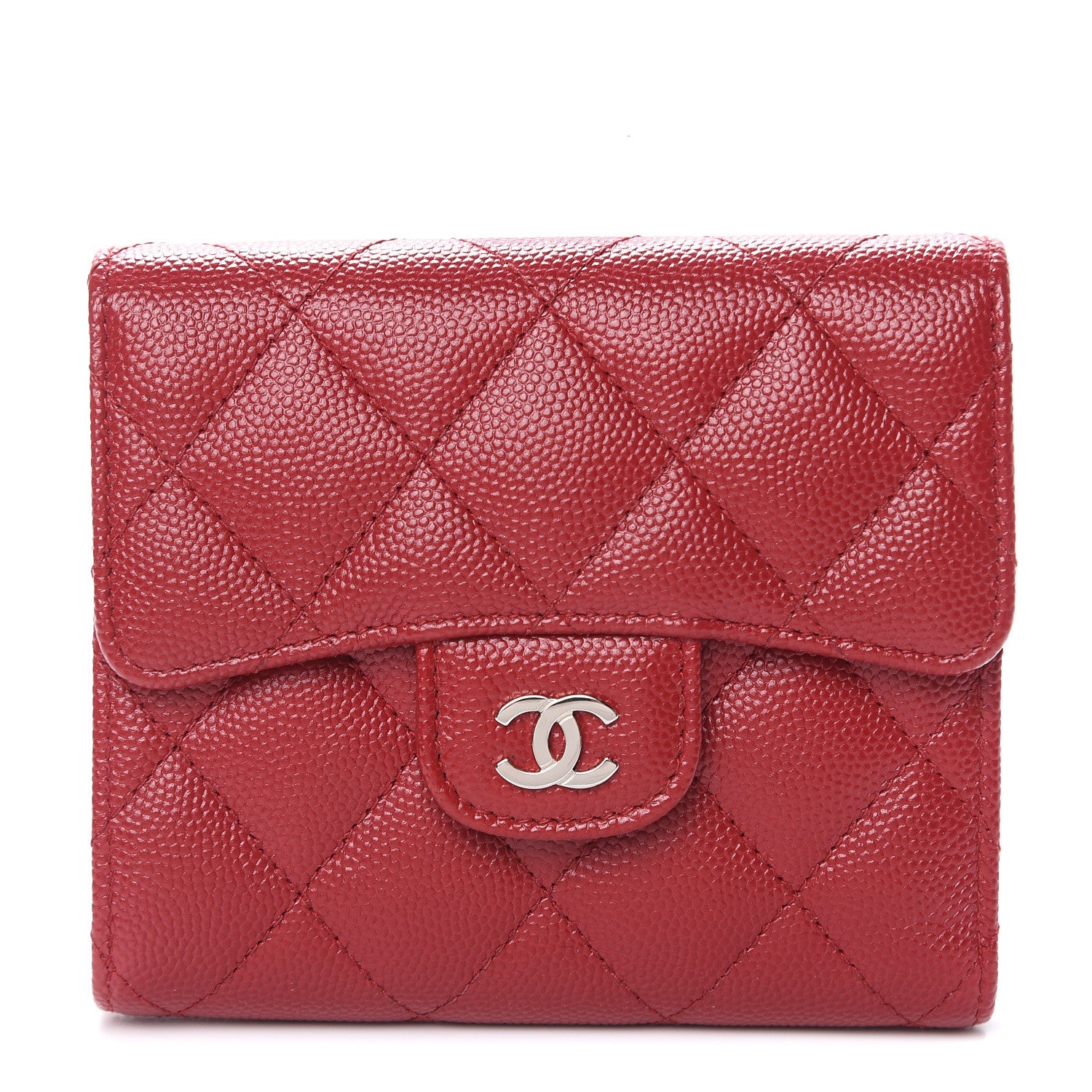 Chanel Caviar Quilted Compact Flap Wallet Dark Red 1 of 9
