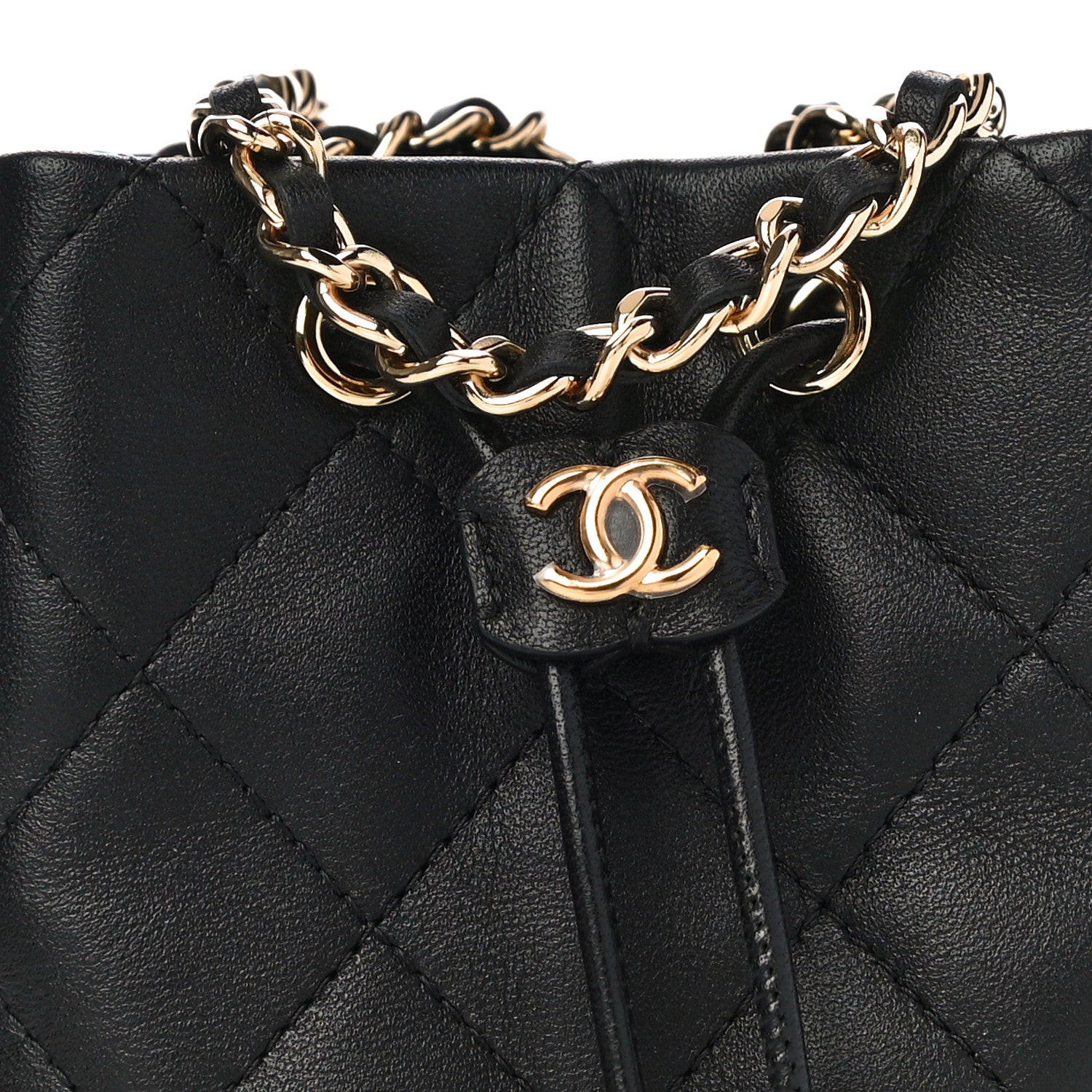 Chanel Metal Lambskin Quilted Small Chain Bucket Bag Black 8 of 11