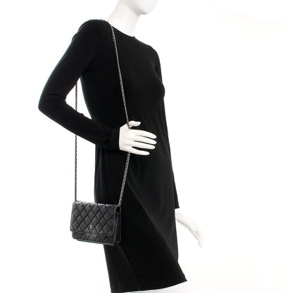 Chanel Metallic Perforated Lambskin Quilted Wallet On Chain WOC Black 2 of 10