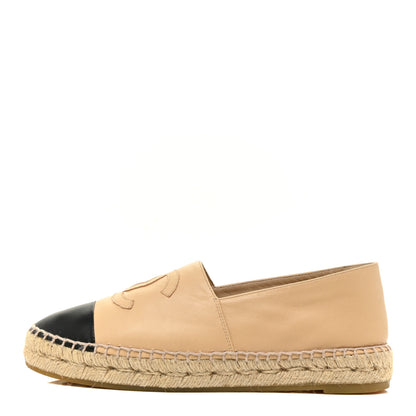 Chanel Lambskin CC Espadrilles 37 Beige Black 1 of 13