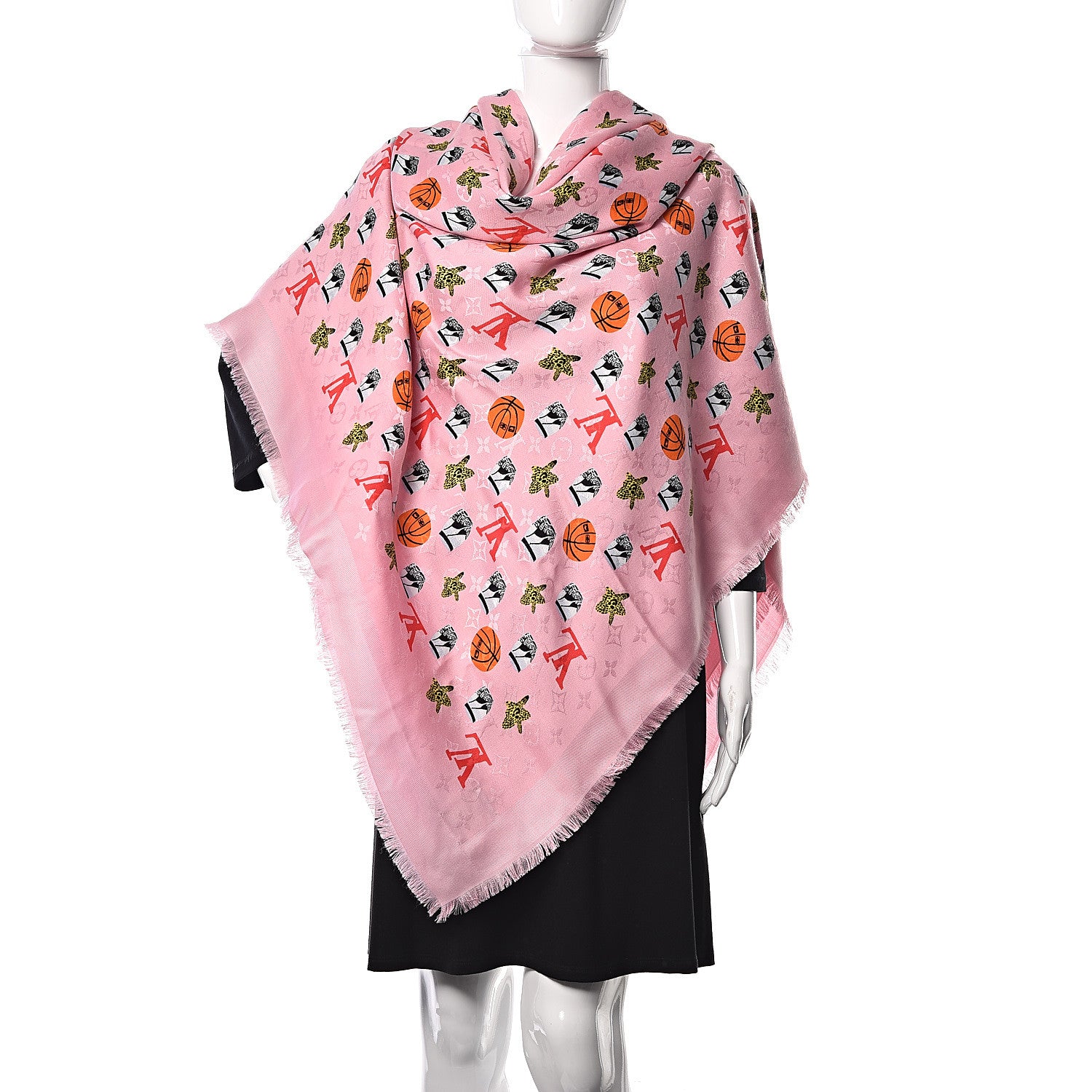 Louis Vuitton Jonas Wood Silk Wool Monogram Stole Pink 2 of 5