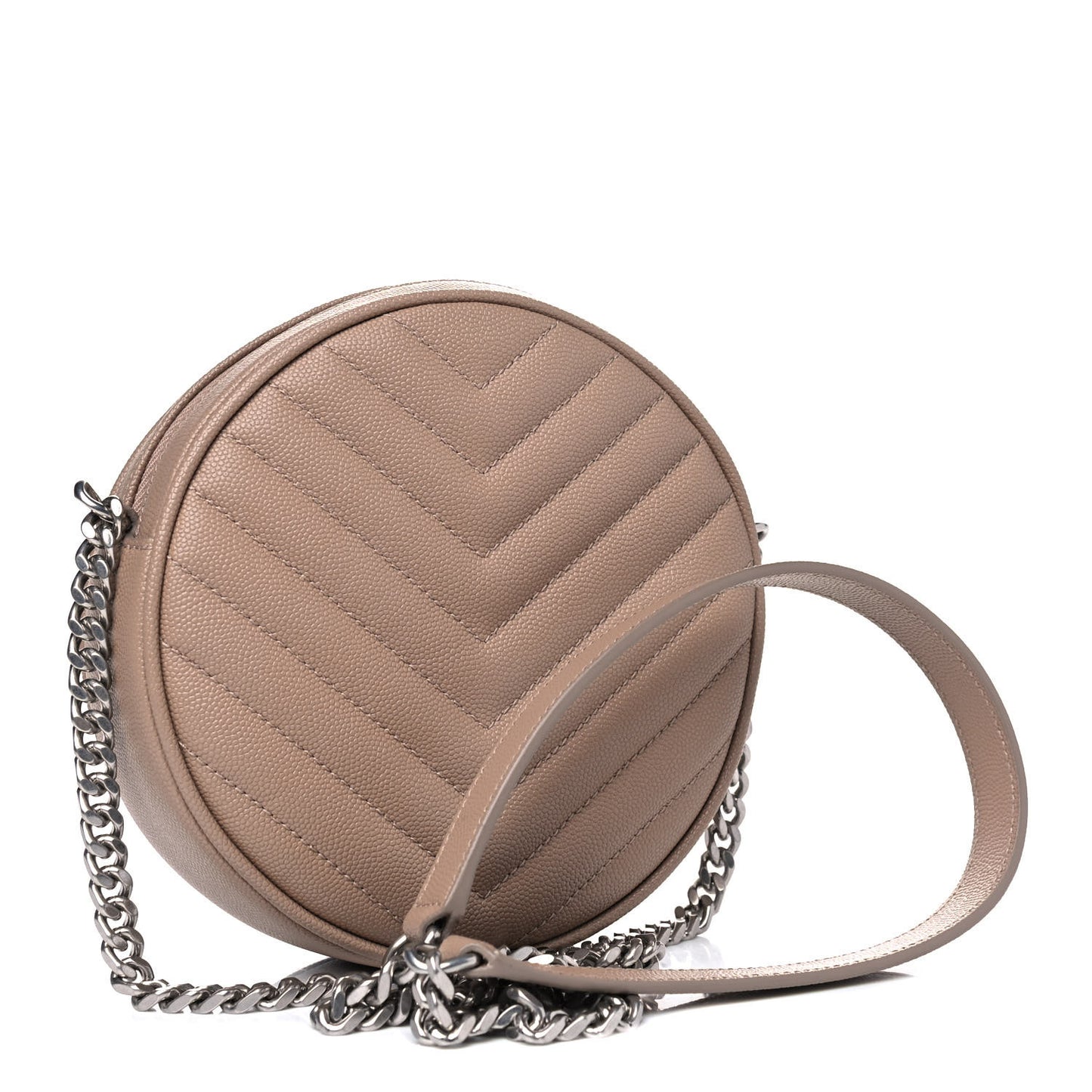 Grain De Poudre Matelasse Chevron Quilted Round Vinyle Camera Bag Gold Sand