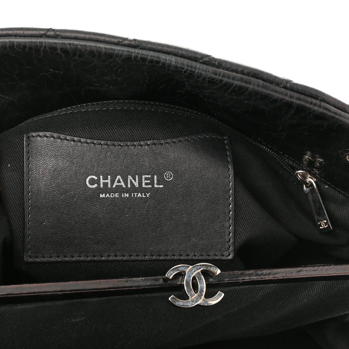 Glazed Calfskin Quilted Large Just Mademoiselle Bowling Bag Black