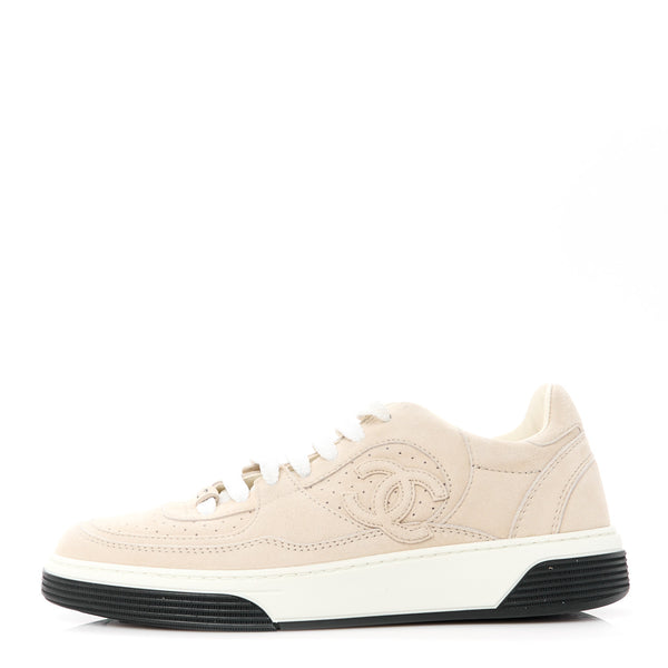 Chanel Suede Womens CC Sneakers 36.5 Light Beige 1564382