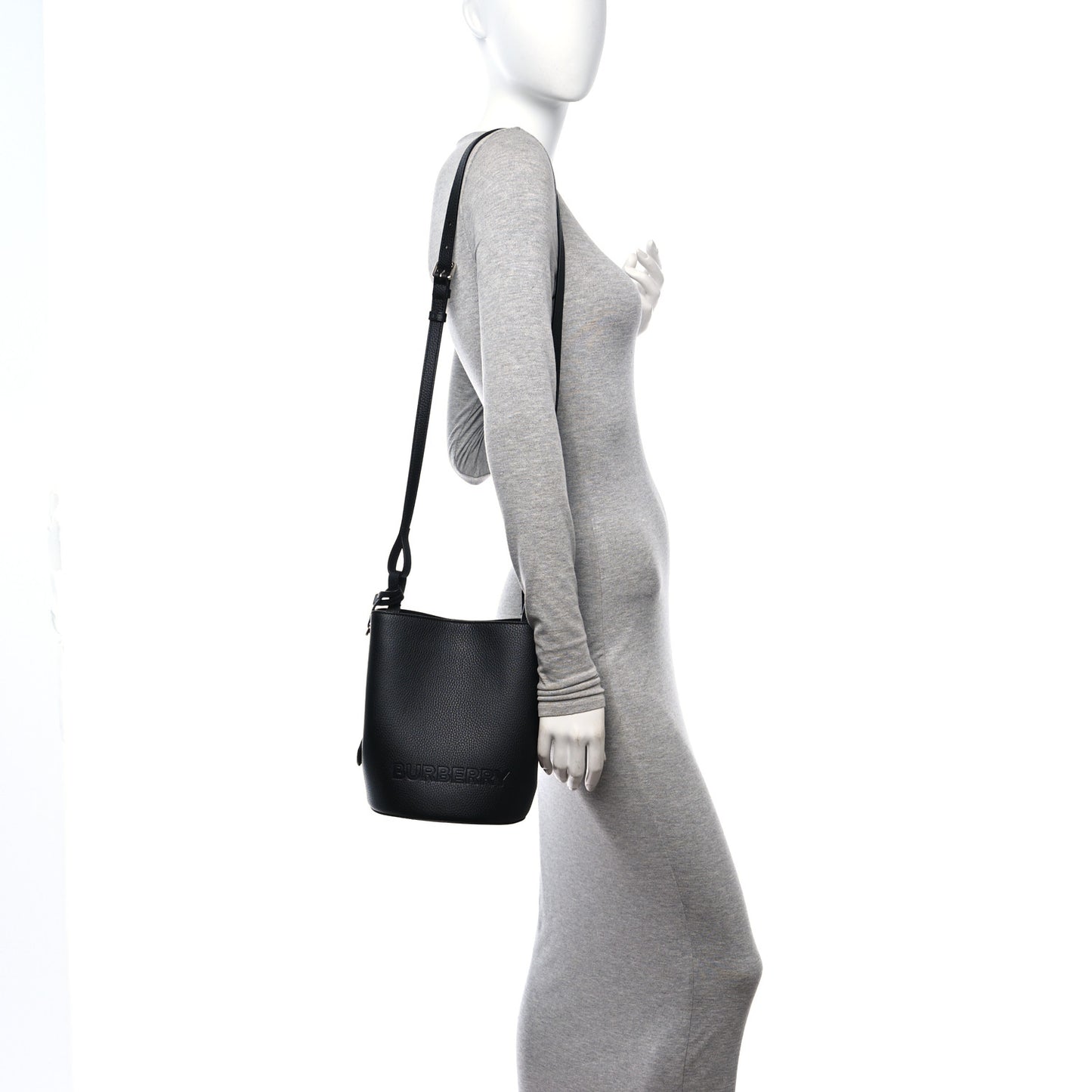 London Grainy Calfskin Small Lorne Bucket Crossbody Black
