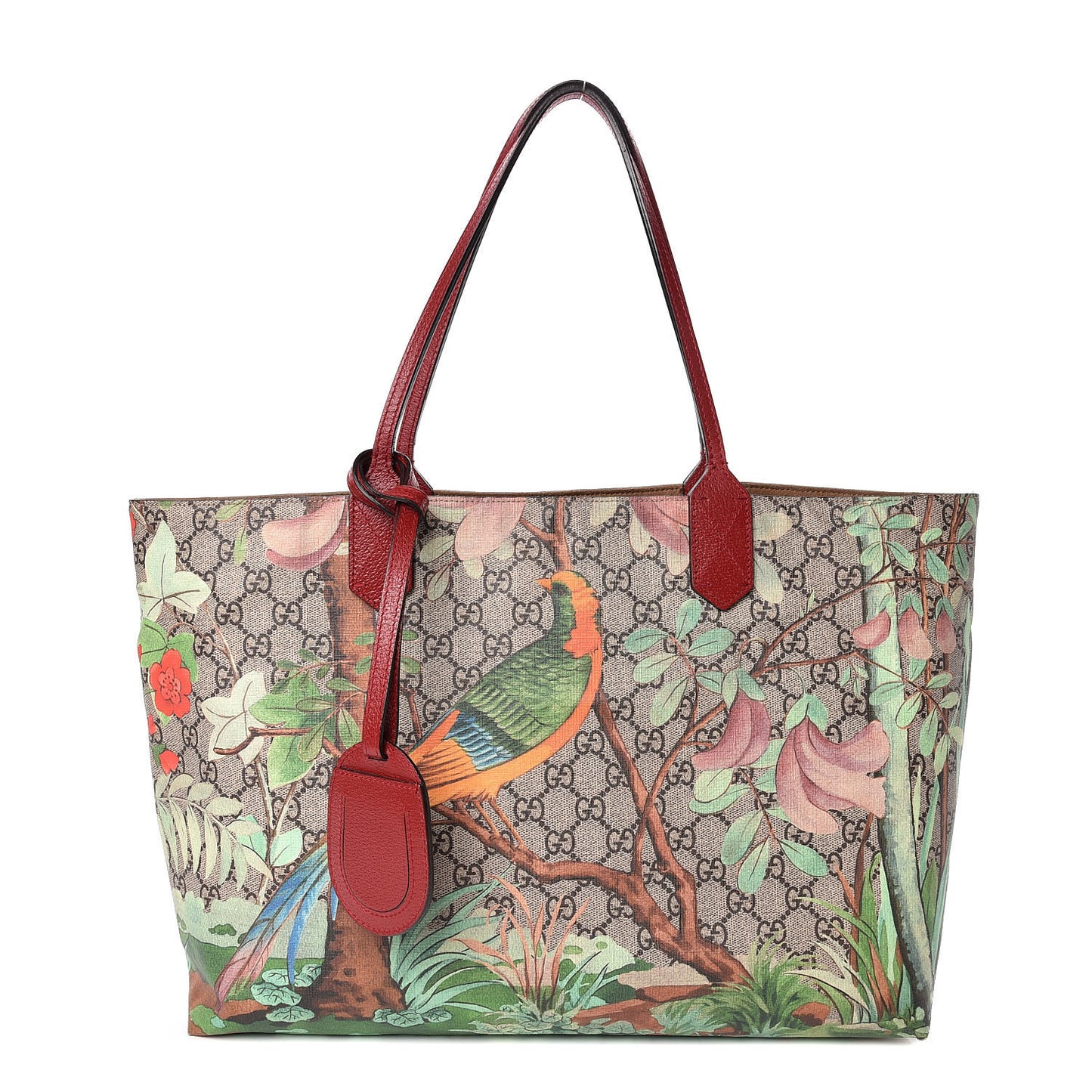 GG Supreme Monogram Tian Medium Shopping Tote Beige Multicolor Red