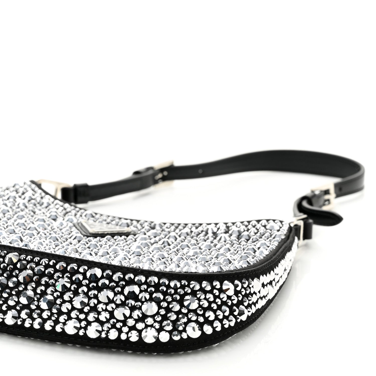 Prada Satin Crystal Cleo Adjustable Strap Shoulder Bag Metal 9 of 10