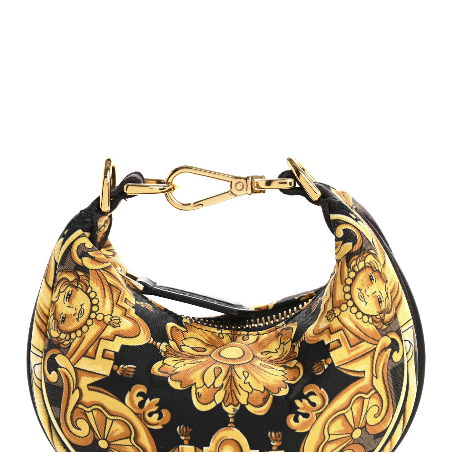 X VERSACE Silk Fendace Baroque Nano Fendigraphy Hobo Charm Black Gold