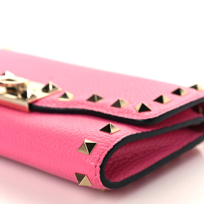 Valentino Garavani Pebbled Calfskin Rockstud Flip Lock Wallet On Chain Feminine Pink 7 of 7