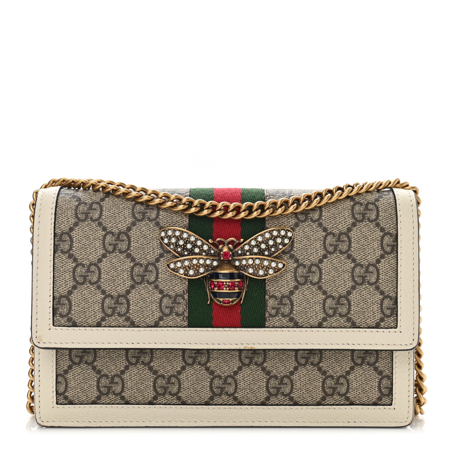 Gucci GG Supreme Monogram Web Queen Margaret Chain Wallet White 1 of 10