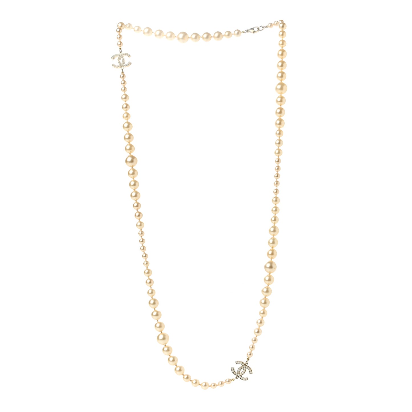 Graduated Pearl CC Long Necklace Gold