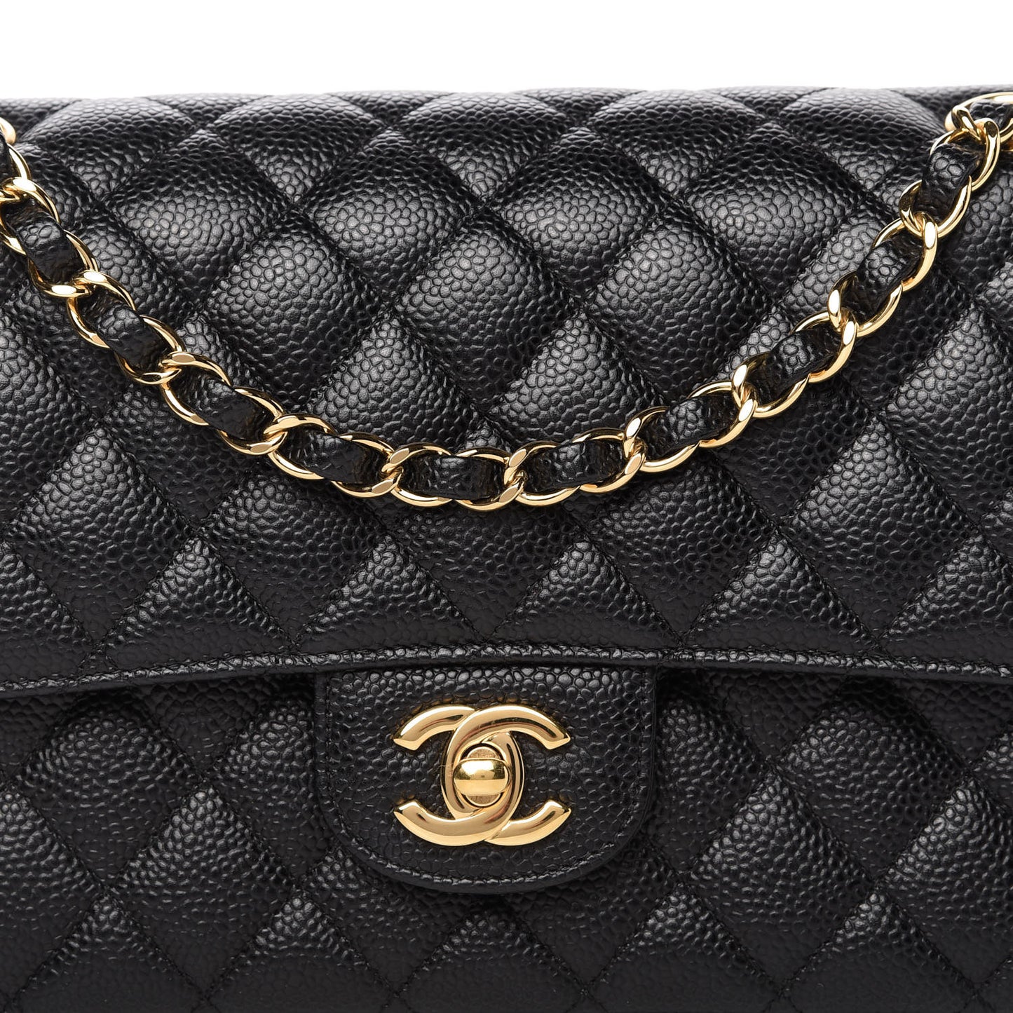 Caviar Quilted Medium Double Flap Black
